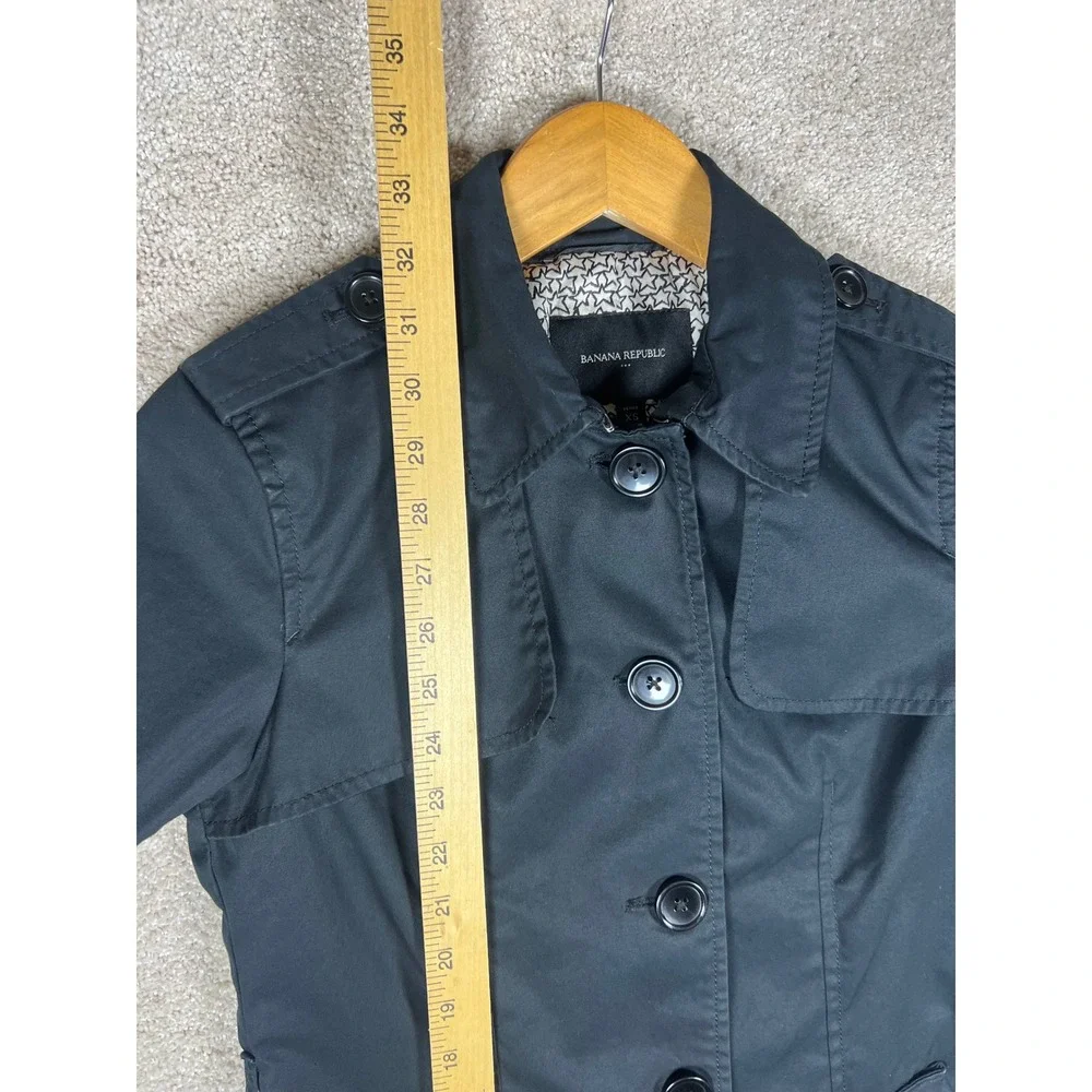 Banana Republic Black Trench Coat XS Petite‎ Preppy Classic Star Print Lining